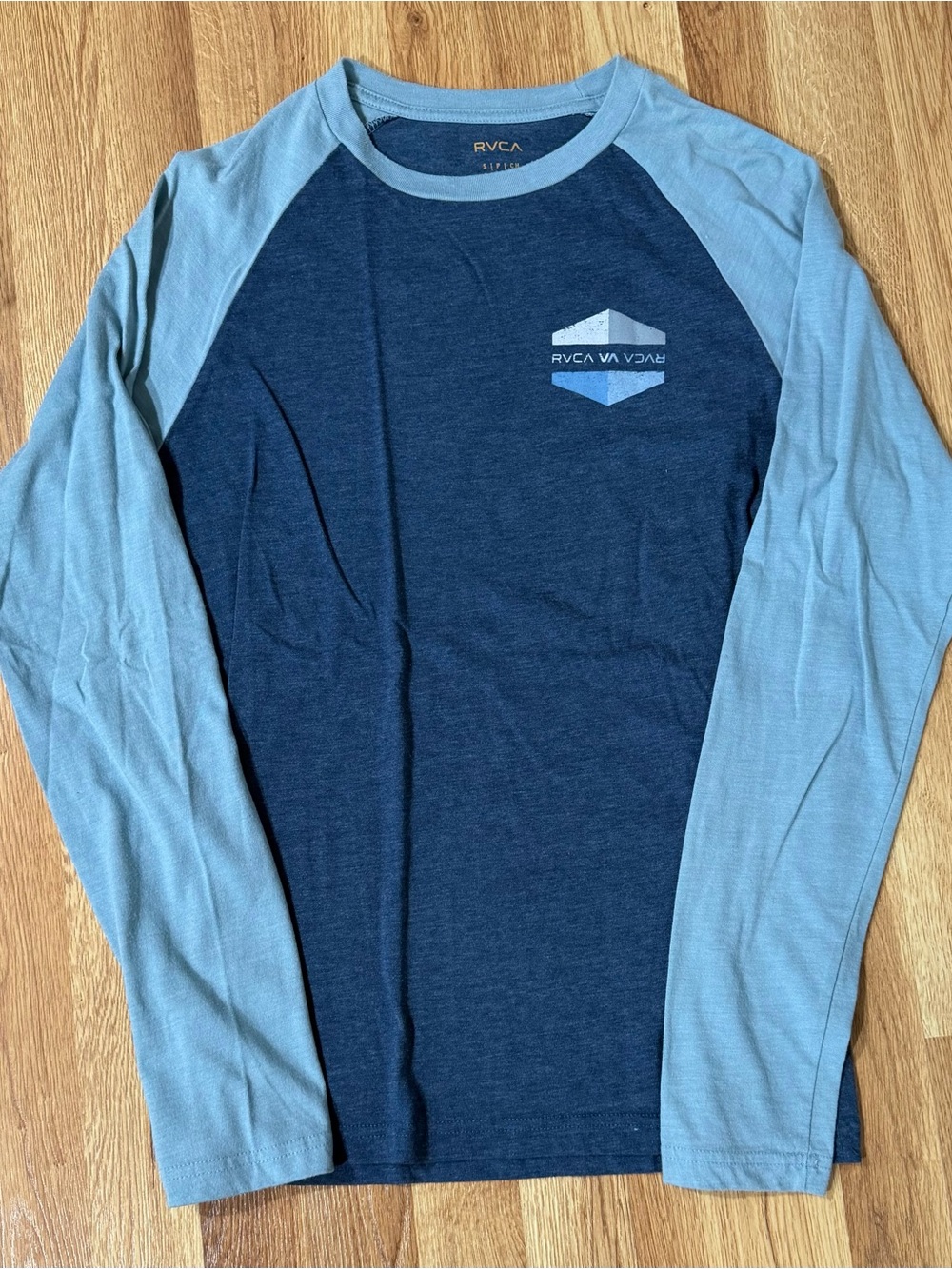 RVCA Two-Tone Long-Sleeve Raglan Shirt in Navy and Light Blue
